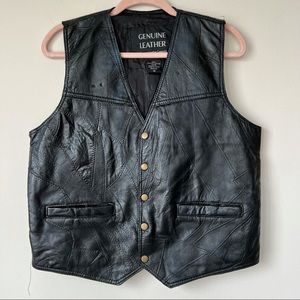 Navarre Leather Company Vintage Quilted Leather Vest Black Size Medium